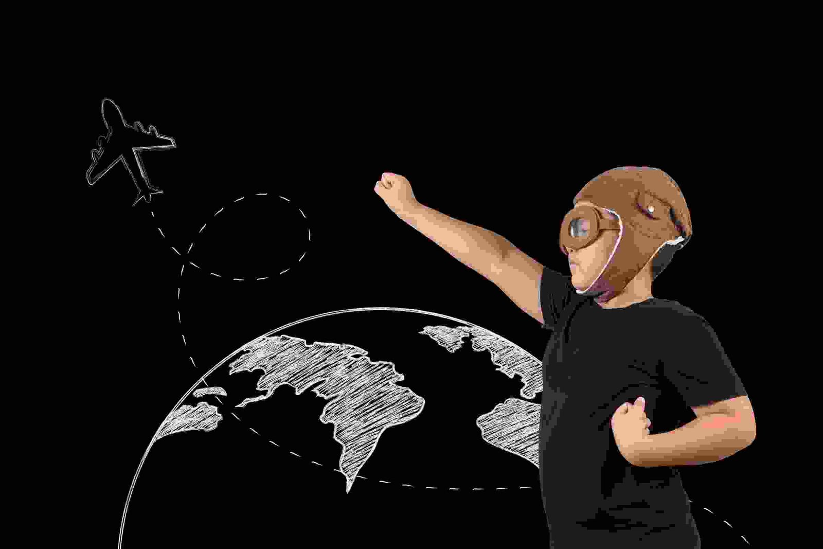 boy pretends be superhero is playing as astronaut draw concept (1)